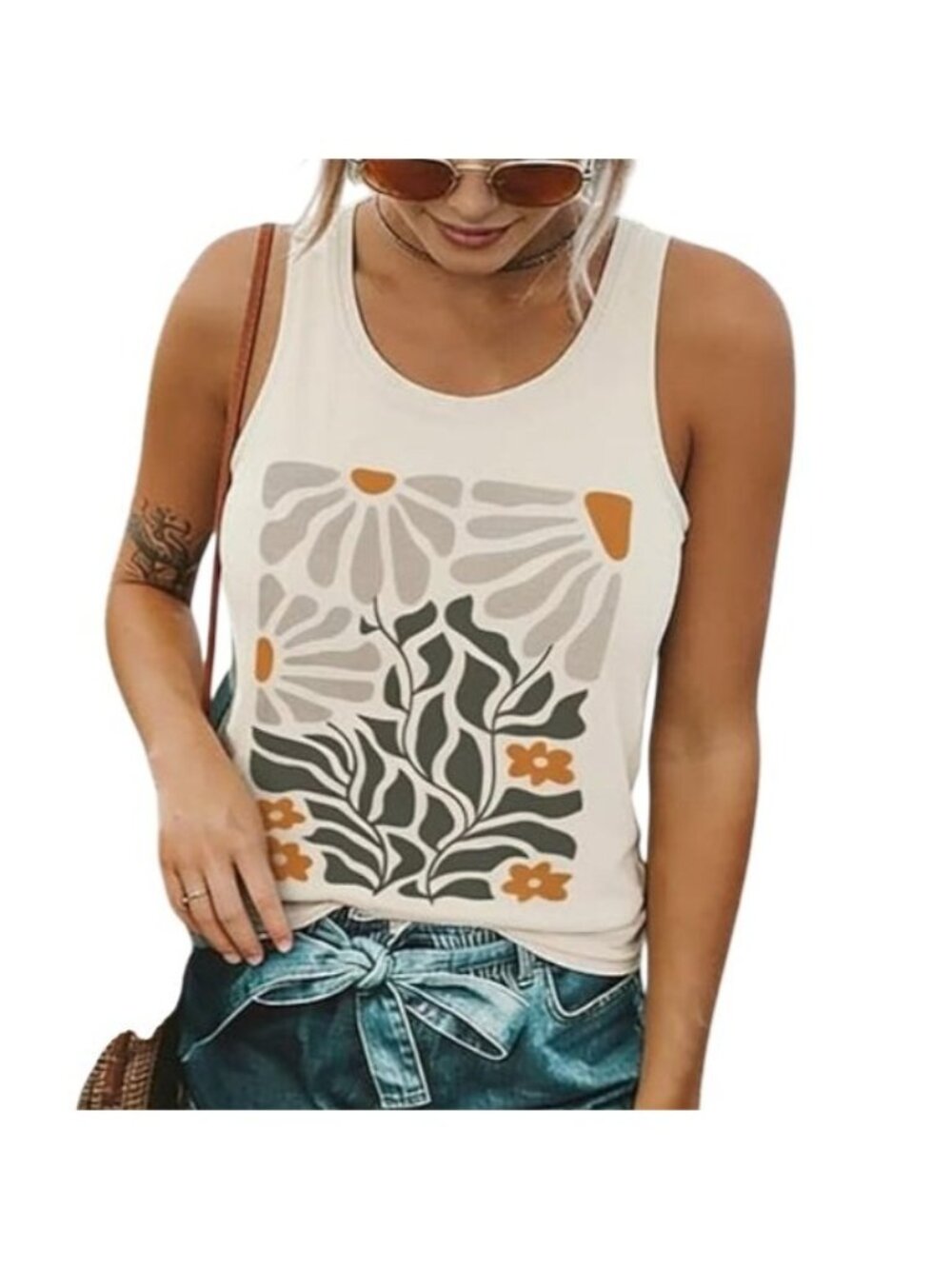 Luxveer Floral Print Tank Top 2XL Beige New Sleeveless Summer